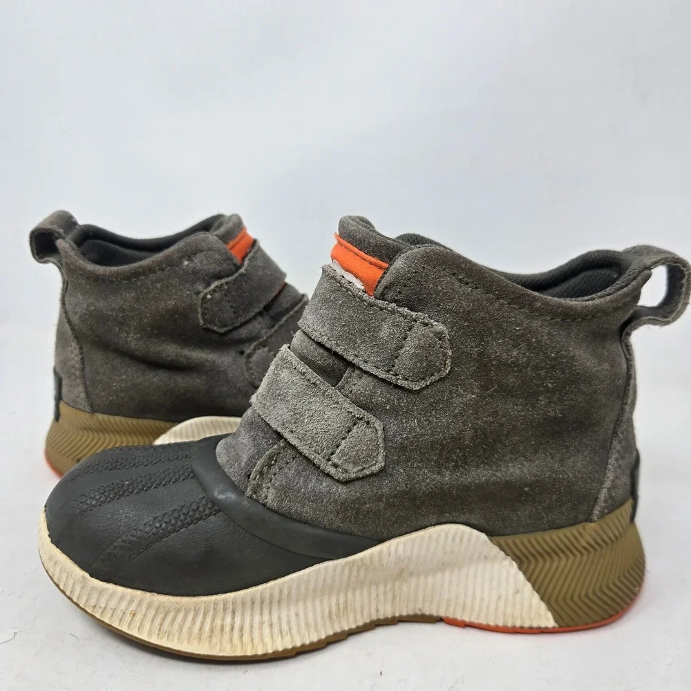 Sorel Out N About Classic Kids Waterproof Suede Rubber Boots Grey Orange